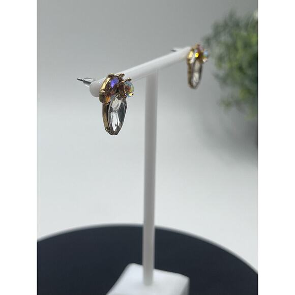 J. Crew Four Clear Champagne AB Rhinestone Stud Gold Tone Sparkling Earrings - Picture 9 of 11